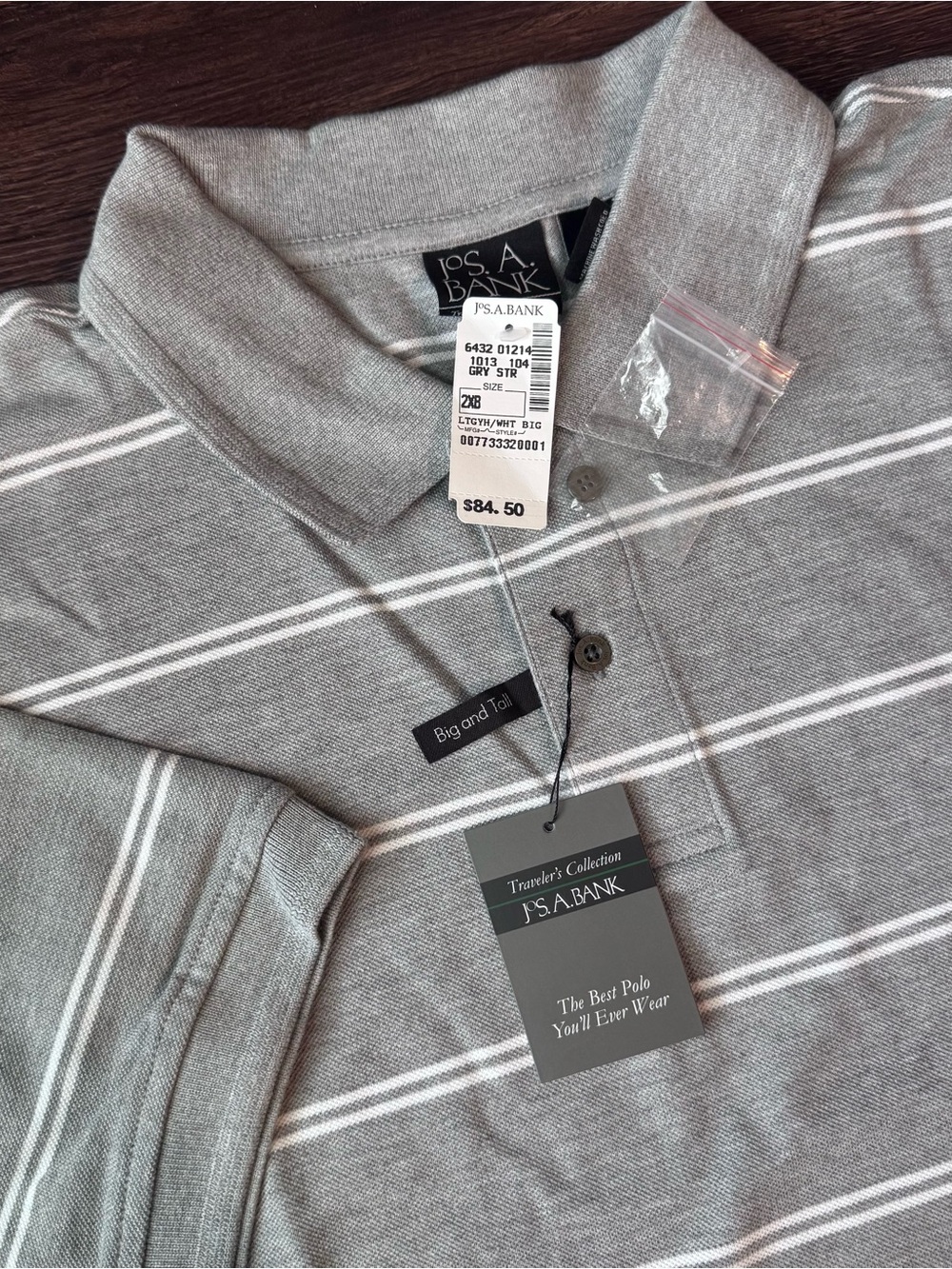 Jos. A. Bank Light Gray Polo with White Stripes